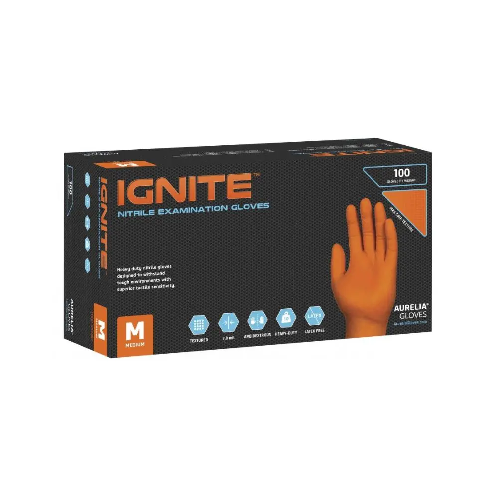 Aurelia Ignite Powder Free Nitrile Gloves Orange Size Medium (100pcs)