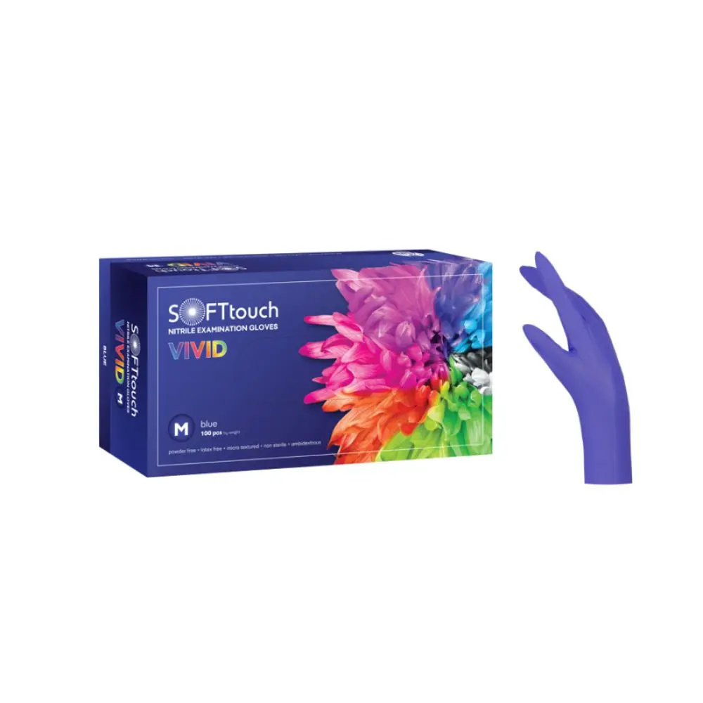 Bournas Medical Soft Touch Vivid Powder Free Nitrile Gloves Blue Size Small (100pcs)