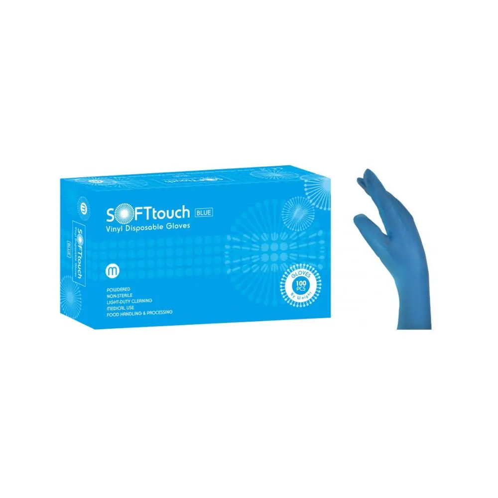 Bournas Medical Soft Touch Powdered Vinyl Gloves Blue Size Small (100pcs)