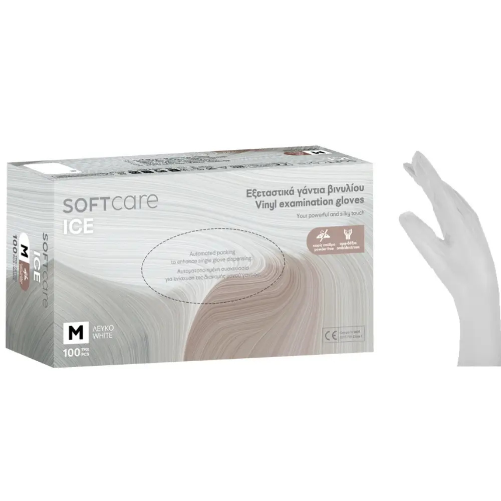 Soft Care ICE Vinyl Gloves – White powder free size Small (100pcs)