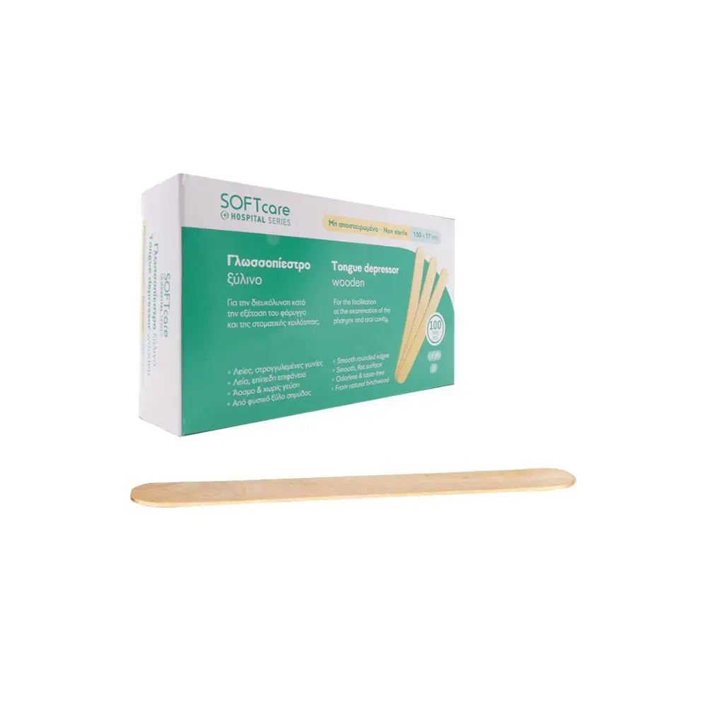 Дървени депресори за език Soft Care – нестерилни, опаковка от 100 броя